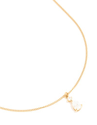 Waterproof Gold Plated Stainless Steel Cubic Zirconia Pear Pendant Necklace - link has visual effect only