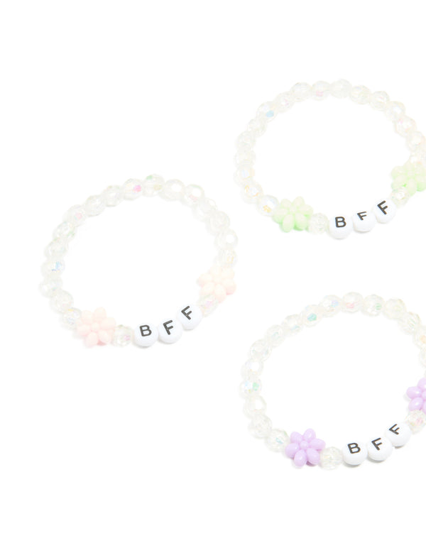 Kids White Beaded & Pastel Flower Best Friends Stretch Bracelets 5-Pack