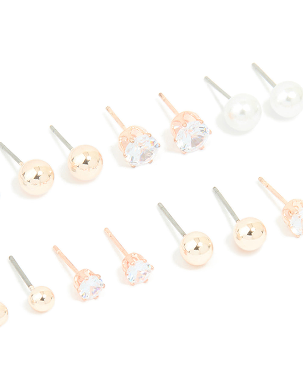 Rose Gold & Pearl Mixed Basic Stud Earrings 8-Pack