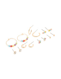 Gold Multicoloured Diamante Stud & Hoop Earrings 7-Pack - link has visual effect only