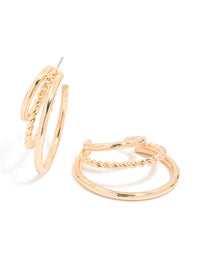 Gold Triple Prong Twist Hoop Earrings - link has visual effect only