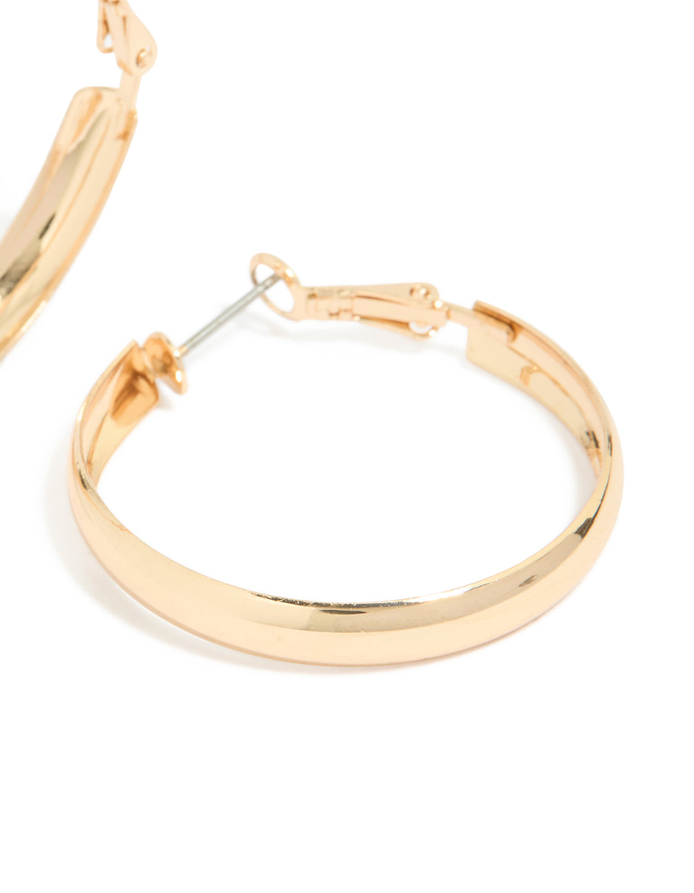 Gold Medium Flat Smooth Hoop Earrings