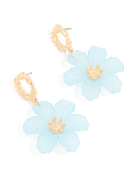 Gold Blue Acrylic Flower Open Textured Drop Earrings - link has visual effect only