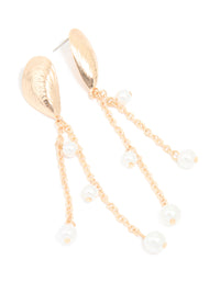 Gold Pearl Shell Chain Drop Earrings - link has visual effect only
