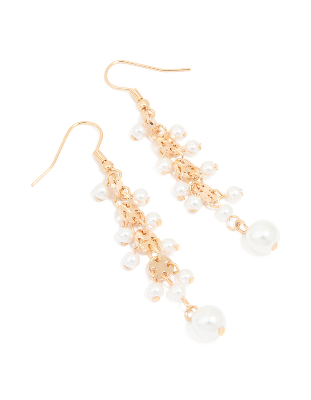 Gold Pearl Round Drop Earrings