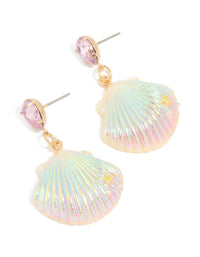 Gold Diamante Iridescent Shell Drop Earrings - link has visual effect only