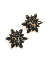 Gold Black Diamante Marquise Flower Stud Earrings - link has visual effect only