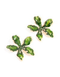 Gold Green Diamante Flower Stud Earrings - link has visual effect only