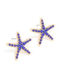 Gold Blue Diamante Starfish Stud Earrings - link has visual effect only