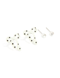 Silver Polka Dot Bow & Diamante Classic Stud Earrings 2-Pack - link has visual effect only