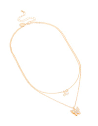 Gold Diamante Pearl & Butterfly Layered Necklace - link has visual effect only