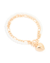 Gold Pearl & Heart Layered Toggle Bracelet - link has visual effect only