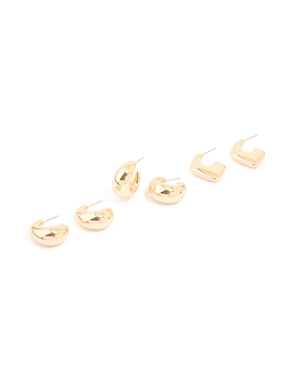 Gold Mixed Teardrop Hoop Earrings 3-Pack