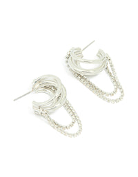 Silver Diamante Cup Chain Multi Hoop Earrings - link has visual effect only