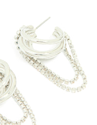 Silver Diamante Cup Chain Multi Hoop Earrings - link has visual effect only