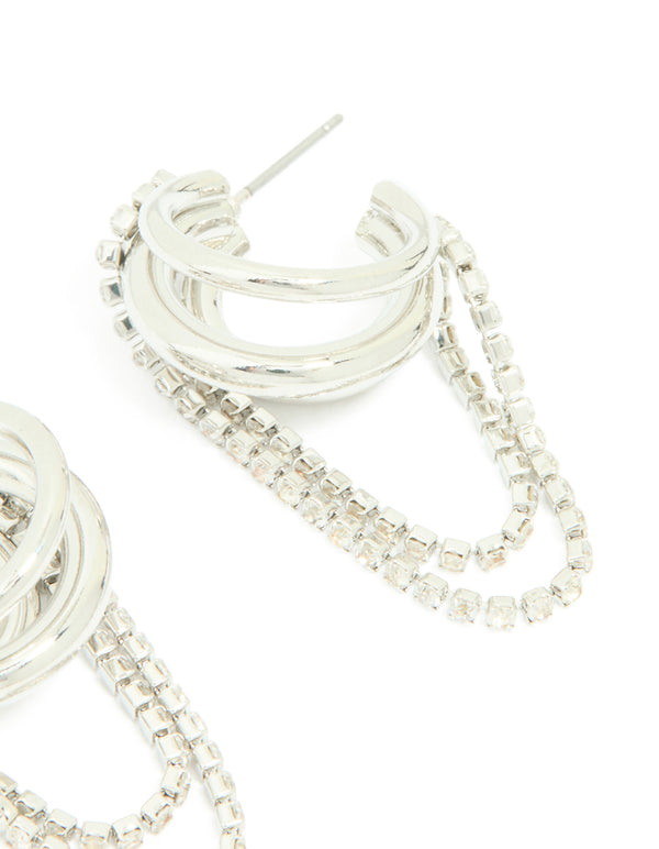 Silver Diamante Cup Chain Multi Hoop Earrings