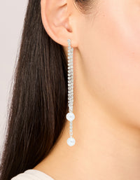Silver Diamante Cup Chain Pearl Double Drop Earrings - link has visual effect only