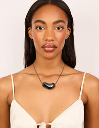 Black Coated Metal Baby Pebble Orb Cord Necklace - link has visual effect only