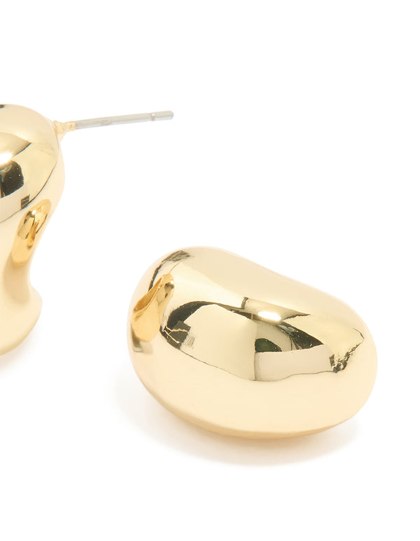 Gold Plated Brass Pebble Large Hoop Earrings