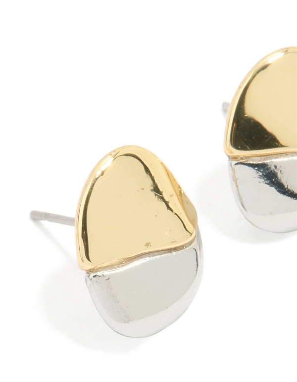 Mixed Metal Plated Brass Mini Pebble Stud Earrings