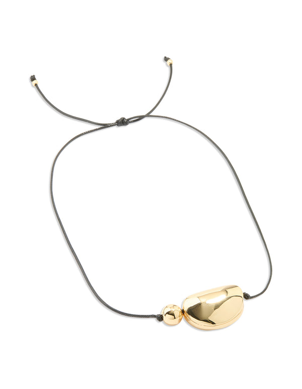 Gold Plated Large Pebble Cord Necklace