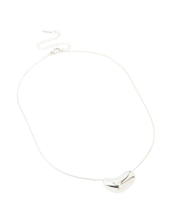 Silver Plated  Large Pebble Pendant Necklace