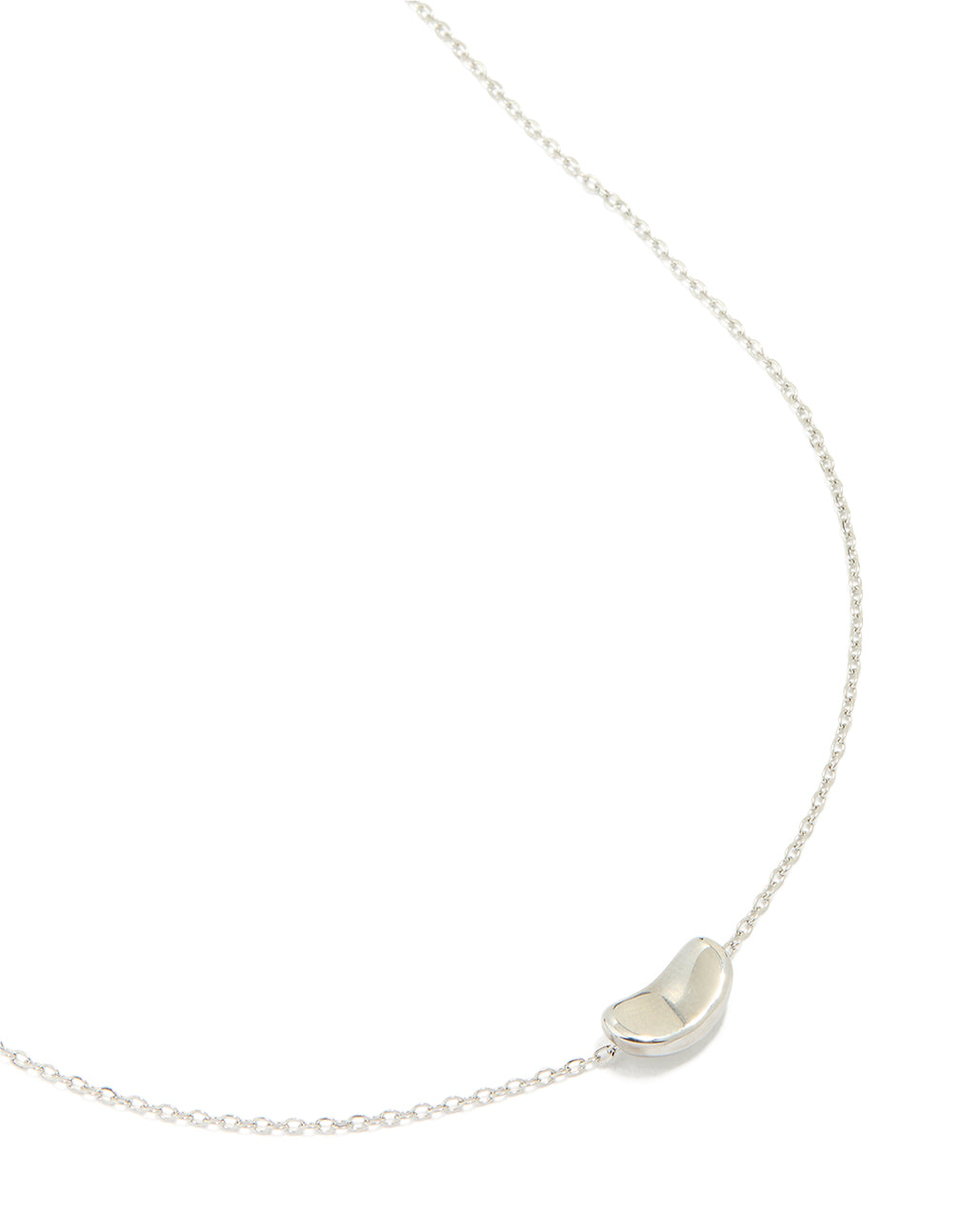 Crafted from silver plated material, this small pebble pendant necklace in a statement style front view