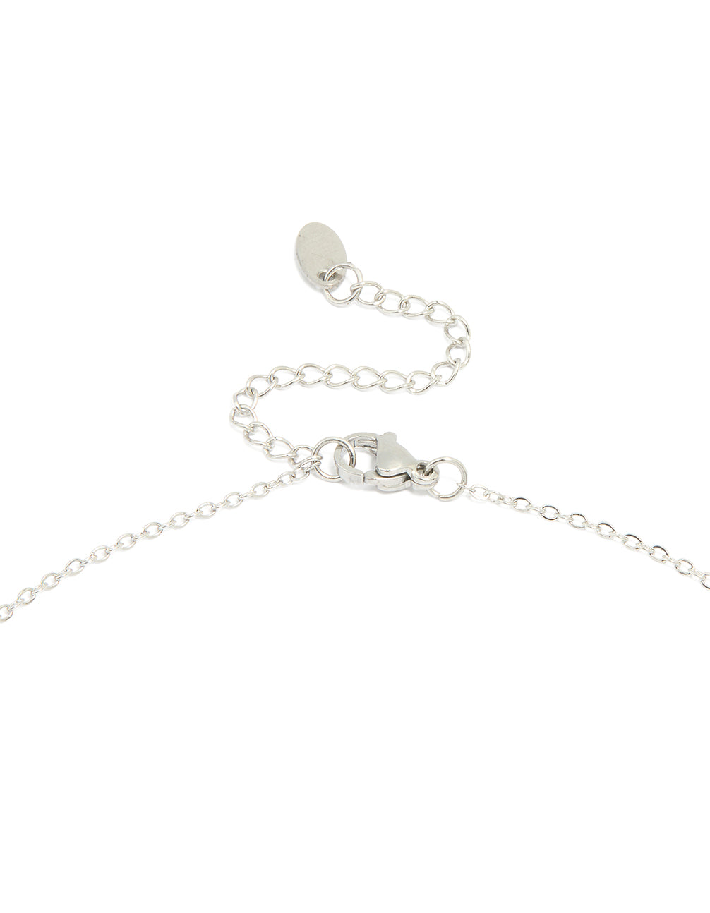 A silver plated small pebble pendant necklace in a statement style clasp detail view