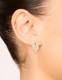 Gold Cubic Zirconia Long Floral Earrings - link has visual effect only
