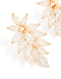 Gold Cubic Zirconia Long Floral Earrings - link has visual effect only