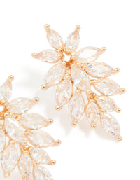Gold Cubic Zirconia Long Floral Earrings - link has visual effect only