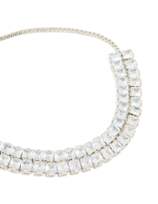 Silver Cubic Zirconia Rectangle Toggle Bracelet