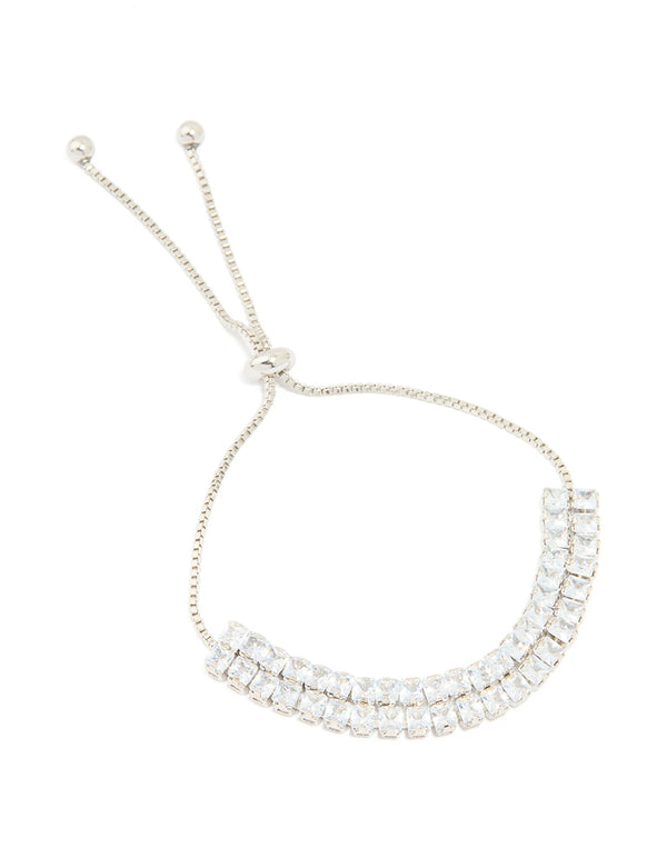 Silver Cubic Zirconia Rectangle Toggle Bracelet