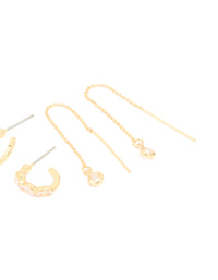 Gold Plated Cubic Zirconia Threader & Huggie Earrings 4-Pack - link has visual effect only