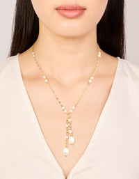 Gold Plated Freshwater Pearl Chain Drop Y-Necklace - link has visual effect only