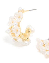 Gold White Acrylic Flowers Hoop Earrings - link has visual effect only