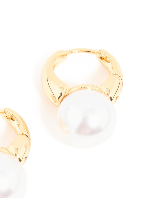 Gold Plated Pearl Beaded Huggie Earrings