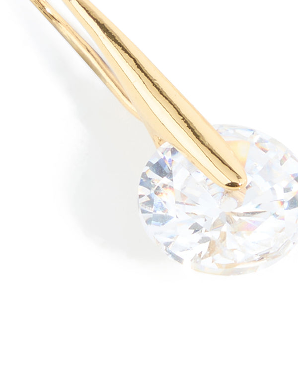 Gold Plated Cubic Zirconia Round Interlocking Hook Earrings