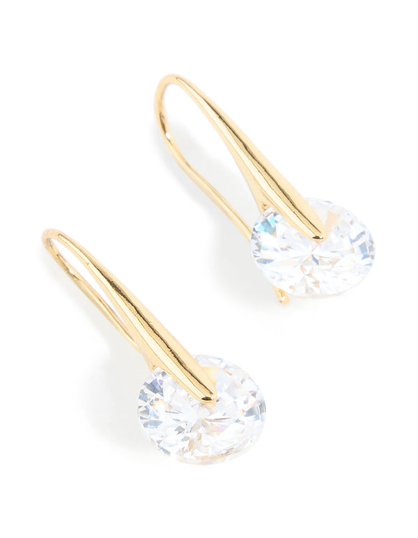 Gold Plated Cubic Zirconia Round Interlocking Hook Earrings