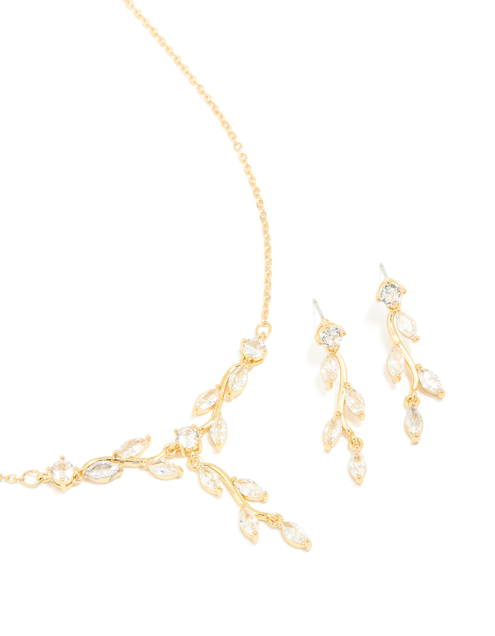 Gold Plated Cubic Zirconia Vine Drop Earrings & Necklace Set