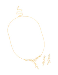 Gold Plated Cubic Zirconia Vine Drop Earrings & Necklace Set - link has visual effect only