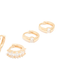 Gold Cubic Zirconia Hoop & Stud Earrings 3-Pack - link has visual effect only