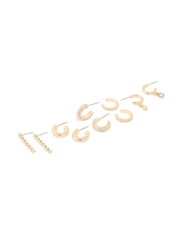 Gold Diamante Mixed Drop & Stud Earrings 5-Pack