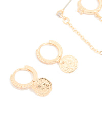 Gold Cubic Zirconia Molten Huggies & Chain Earrings 3-Pack - link has visual effect only