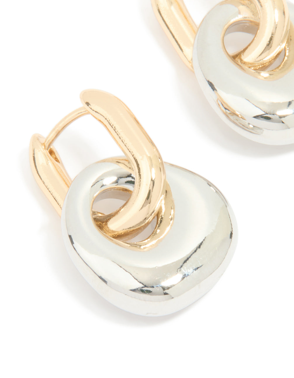 Mixed Metal Round Drop Huggie Earrings