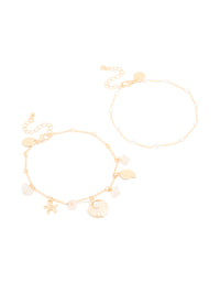Gold Pearl & Shell Anklets 2-Pack - link has visual effect only
