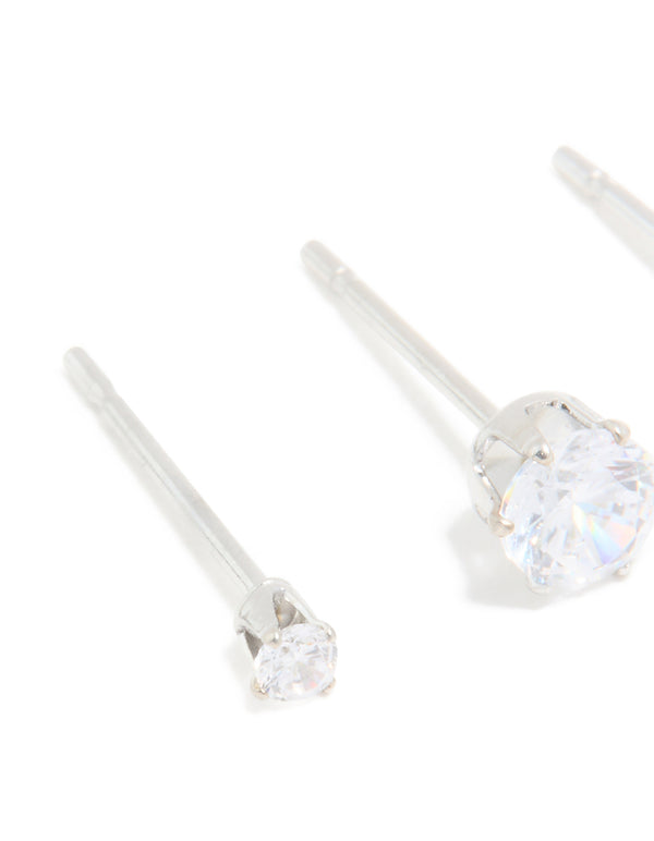 Surgical Steel Cubic Zirconia Graduating Stacker Earrings 3-Pack