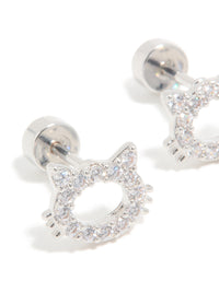 Kids Surgical Steel Cubic Zirconia Cat Flat Back Studs - link has visual effect only