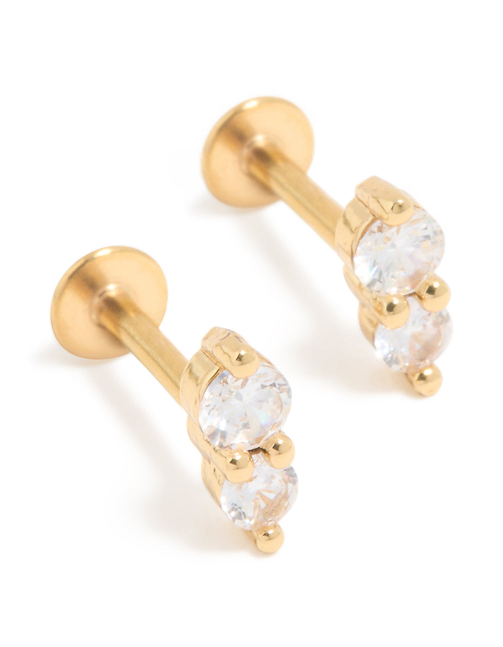 Gold Plated Surgical Steel Cubic Zirconia Double Round Flat Back Studs