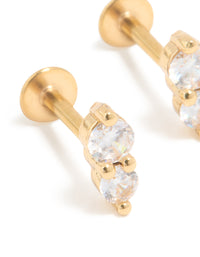 Gold Plated Surgical Steel Cubic Zirconia Double Round Flat Back Studs - link has visual effect only